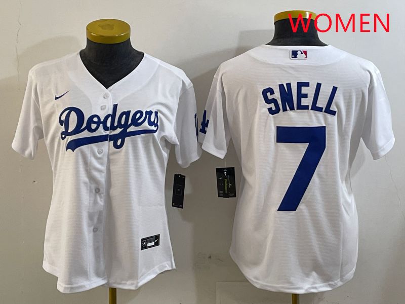 Women Los Angeles Dodgers 7 Snell White Game 2025 Nike MLB Jersey style 1